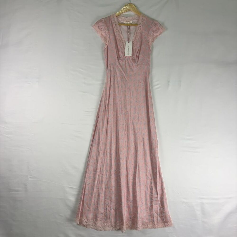 LoveShackFancy Pink Lace-Trim Maxi Dress